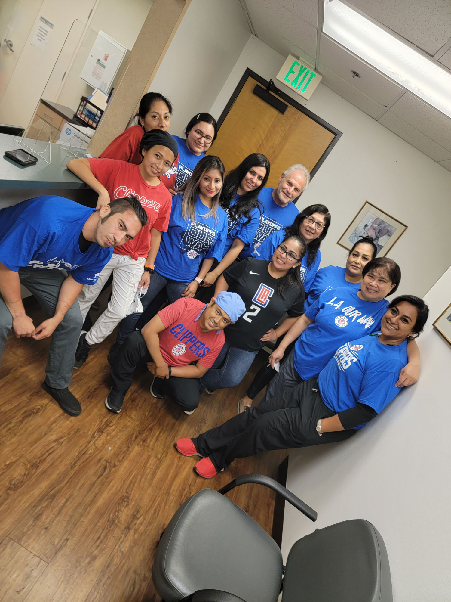Mid Wilshire Dentistry Office Staff in LA Clippers Gear
